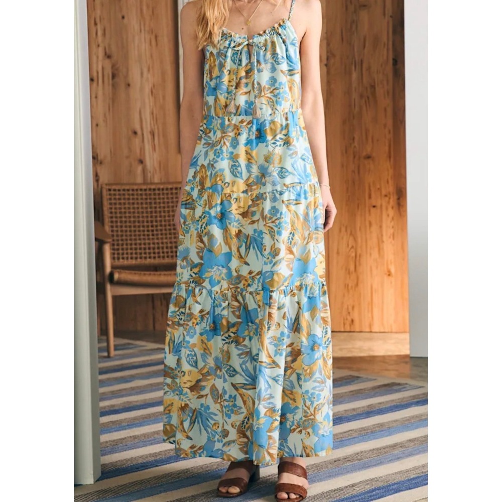 Faherty Blue and Yellow Floral Maxi Dress